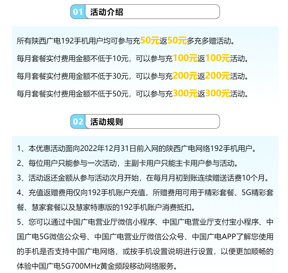 陕西广电网络公布广电5g“慧家”套餐，推出话费多充多赠活动